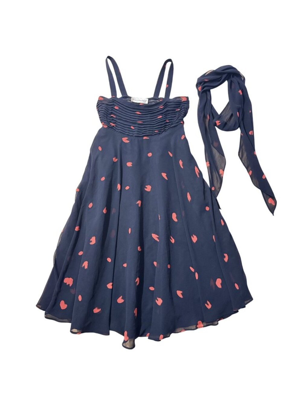 Vintage 1970s Nipon Boutique Women's Navy Red Polka Dot Midi Dress Size 2